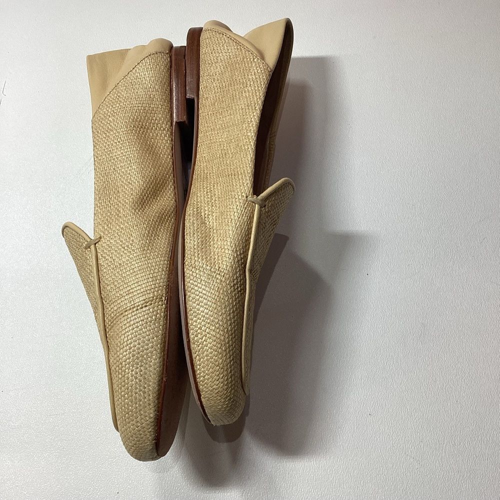 Porte & Paire Beige Raffia Leather Trim Collapsible Loafers Women's Size EU 37 - Picture 7 of 14